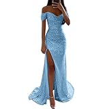Chnnamzu Glitzer Kleid Lang Glitzerkleid Abendkleid Paillettenkleid Frauen 2024 Paillettenkragen Split Kleid - Abendkleider Elegant für Hochzeit