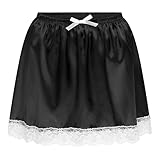 Satini Rüschen Spitze Sissy Gerafft Seidig Satin Unterkleid Petticoat Dolly-Rock (Schwarz, M)