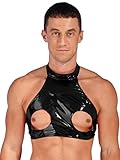 Freebily Männer Wetlook Unterhemd Lack Crop Tank Top Brustfrei Sissy Büsterhalter Bralette Leder Body Bandage Erotik Party Clubwear A_Schwarz XL