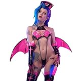 KORURACLUB Sexy Kostüme Frauen (7-teiliges Set) Pink PU Sexy Cosplay Succubus Dessous Cosplay Damen Faschingskostüme(XL)
