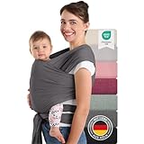 Laleni Tragetuch Baby neugeboren bis 15 kg aus weicher Baumwolle - Babytrage Neugeborene ab Geburt - OEKO-TEX zertifiziertes Tragetuch Kleinkind - Wickeltuch Baby mit 5,10 m Länge - Babytuch in Grau