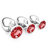 halercay 3 Stücke Klein Medium Groß Metall Analplug Set mit Kristall Diamant Sex Spielzeug,Buttplug Anal Butt Plug,für Frauen Männer Paare Anfanger für Frauen Männer Plug Metall Set (Rote)