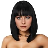 HTTDSLF Schwarz Blonde Bob, Kurze Schwarz Bob Perücke mit Pony, Synthetische Perücke für Frauen, Perücken Cosplay Kostüm Charmante Perücke für Tägliche Karneval Fasching Halloween