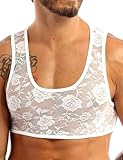 CHICTRY Herren Sissy Spitze BH Bralette Transparent Unterwäsche Unterhemd Lace Bra Top Crossdresser Dessous Gogo Clubwear Weiß L