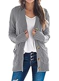 Maavoki Damen Langarm Strickjacke Elegant Strick Mantel Open Front Sweater Cardigan mit Knopfleiste und Taschen (Grau, XXL, xx_l)