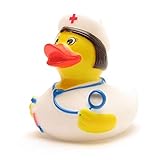DUCKSHOP I Badeente Krankenschwester I Quietscheente I L: 7,5 cm - inkl. Quietscheentchen-Schlüsselanhänger im Set I Geschenk Mediziner I Präsent Pflegekräfte