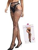 ohyeahlady Strumpfhose Ouvert für Damen Sexy Glitzer Strapsstrümpfe Große Größen Halterlose Strümpfe Elastizität Strapsen Dessous Mollig Netzstrümpfe Erotische Fishnetz Stocking Schwarz L-XXL