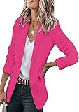 OMZIN Damen Blazer Rüschen 3/4 Ärmel Arbeit Büro Jacken Revers Cardigan Blazer Rose 3XL