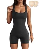 Merlvida Sport Jumpsuits für Damen Kurzer Bodycon Jumpsuit Eng Elastischer Figurbetonter Einteiler Bauchweg Workout Bodysuit Nahtloser Overall für Fitness Yoga Gym