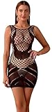 Bommi Fairy Damen Dessous Fischnetz Sexy Dessous Langes Schlauchkleid Outfits Bodycon Stretch Rundhalsausschnitt Party Club Maxikleid (Schwarz)