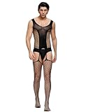 ohyeahlady Sexy Bodystocking Ouvert Herren Große Größen Sissy Unterwäsche Desssous Reizwäsche Erotisch Catsuit Gay Spitze Fishnetz Mankini Negligees Lingerie Netz Bodysuit Netzstrümpfe Schwarz,L-XXL