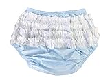 Haian Rumba-Inkontinenz-Schlupfhose für Erwachsene, Kunststoff, mit weißen PVC-Rüschen, Größe M, Babyblau