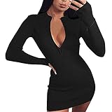 VicSec Damen Pullover Kleid Frauen Langarm Rückenfrei Kleid mit Bow Sexy Mini Bandage Mode Minikleid Elegante Winterkleid Modische Strickkleid Wickelkleid Hemdkleid Herbstkleid Partykleid Schwarz S