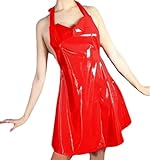 Ichlovdu Echt Latex Schürze Bondage Sm Apron Damen Rubber Erotic Kleidung Sexy Cosplay (Rot)