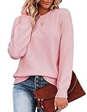 Zeagoo Pullover Damen Langarm Strickpullover Lässige Rundhals Winterpullover Elegantes Strickpulli Herbst Ausgehöhlt Einfarbig Stricktop Warm Oberteile Stricken Langarmshirt Rosa S