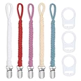 ABirdon Schnullerkette Baby,5 Stück Schnullerketten Clips mit 3 Stück Silikonring, passend für alle Schnuller, Babyzähne, Lätzchen, Dreieckstuch, Sauger