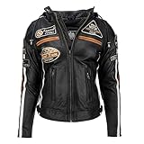 URBAN 5884 Motorradjacke Damen Mit Protektoren, Damenjacke aus Lammleder, Protektoren für Rücken, Schultern und Ellenbogen, Schwarz, M