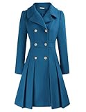 GRACE KARIN Damen Mantel Doppelknopf Langarm Wintermantel Wintercoat Warm Jacke Revers Mantel dress style Outwear Cerulean L CL0977A21-19