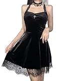 DINGJIUYAN Gothic Spitze Kurzes Kleid Schwarz Minikleid Halbmond Korsett Gothic Sexy Rückenfreies Partykleid, Kleid mit Z-Trägern, Small