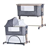 bebe2luxe Leo : 4 in1 Baby Bett ab Geburt bis 15 kg, Zustellbett 5 Höhenverstellung, mit Matratze/Faltbare Seitenwand/Räder, Netzgewebe Kinderbett, mit Laufgitterfunktion,… (Grau)