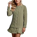 Generisch Strickkleid Damen Longpullover Elegant - Mit Kabelstruktur Langarm Leichter Arc-Saum Rundhals Pulli Winterkleid Oversize Winterpullover Strickpullover Langarmshirt Oberteile S-3XL