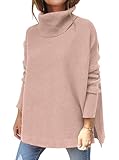 Hormtaer Pullover Damen Winter Rollkragenpullover Warm Oversized Strickpullover Rollkragen Stricken Pulli Grobstrickpullover Casual Lose Langarm Oberteile (Rosa, S)