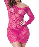 LINGERLOVE Sexy Spitze Negligee Grosse Grössen für Damen Babydoll Dessous Schulterloses Lingerie Nachtwäsche Spitzen-Kleid mit G-String S-4XL