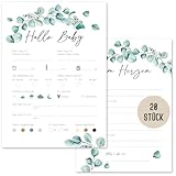 Things of Happiness 20 x Babyparty Ratespiel Karten zum Ausfüllen | Baby Tippkarten Jungen & Mädchen | Spiel Babyshower Party | Geschenk Geburt mit Wünschen fürs Baby (Eucalyptus)