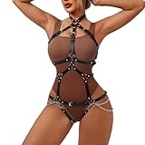 BDSMJOY Harness Damen Leder Riemenbody Brustgurte mit Halsband Frauen Sex,Sexy Damen Lingerie BDSMs Bondageset Fessel Set Reizwäsche für Sex Damen Sexy Unterwäsche Gothic Kleidung Damen Outfit