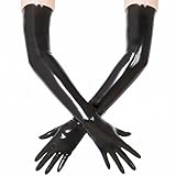 GREEFEI Schwarz Latex Lange Handschuhe für Frauen Männer, Länge 22inch für Cosplay Party Clubwear Handschuhe (Extra Large)