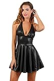 MISS NOIR 6026 Damen Sexy Kleid S-3XL A-Linie Partykleid V-Ausschnitt Clubwear Minikleid (Schwarz (6026-BK), S)