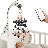 TUMAMA Mobile für Babybetten für Babys von 0 3 6 Monate, kontrastreiches Babybett-Spielzeug mit Nachtlicht, Projektor, Musik und weißem Rauschen, schwarz-weißes Stofftier zum Aufhängen