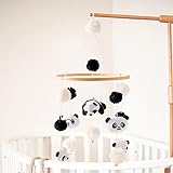 RANJIMA Baby Mobile für Bett, Panda Mobile Holz, Mobile Wickeltisch aus Holz + Wollknäuel für Baby Mädchen oder Jungen, Babybett Baby Rassel Holz Geschenk