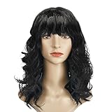 VIKSAUN lockiges Haarspitzen Kostüm Cosplay Perücke Sexy Langhaar Damen Frauen Perücke lockig gewellt Synthetische Haare Hitzebeständig Perücken für Tägliche Party Cosplay 70er (Schwarz)