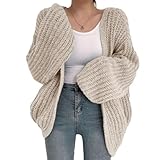 ticticlily Damen Jacke Strick Grobstrick Schulterjacke Strickjacke Chic Elegant Casual Lose Cardigan Open Front Warme Strickmantel Strickcardigan A Aprikose Einheitsgröße