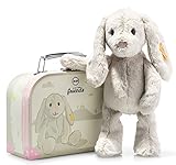 Steiff Kuscheltier Hase Hoppie im Koffer, Süßes Stofftier, Jungen, Mädchen & Babys ab 0 Monaten, Soft Cuddly Friends Hase, Plüschtier 26 cm, Hellgrau, 080968