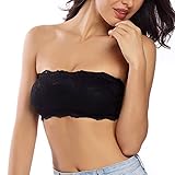 WOWENY BH Spitze Damen Trägerlos Büstenhalter ohne Träger oder Durchsichtige Träger Tube Top BH Oberteil Bandeau Top Damen mit eingefügten Pads Trägerloser BH, Schwarz, S