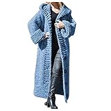 Strickjacke Damen Lang, Strickmantel Damen Mit Kapuze, Langarm Grobstrick-Mantel Damen Oversized Fleece Damen Lang Dicke Strickjacke Stilvoll Klassiker Cardigan Damen Winte Business Pullover Cardigan