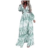 Damen Spitzenkleid Elegant Erstkommunion Kleid Kleid Weiss Damen Elegant Drucken Hollow Out V-Ausschnitt Kleider Langarm Rüschen A-Linie Kleid Swing Hohe Taille Bohokleid Bandeau Kleid