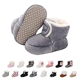 Baby Neugeborene Fleece Bootie, Winter Warme rutschfeste Weiche Sohle Winterschuhe Sock Schuhe Niedlich Einstellbar Krabbelschuhe Prewalker Stiefel für Mädchen Jungen Kleinkind Gr.0-18 Monate Grau