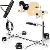 Sex Maschine Heavy Duty Bondage Bar Edelstahl Spreader Stange mit Dildo Butt Plug Leder Handschellen Knöchelmanschetten Kragen Einstellbare Folter Sklave Fetisch Fetischfesseln BDSM Sex Spielzeug