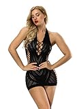 Sxybox NewBox Damen Sexy erotische Dessous Transparent Wetlook Minikleid Neckholder Clubwear Bodycon