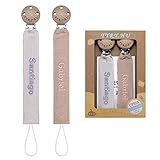 TYRY.HU Schnullerkette mit Namen Jungen Mädchen Personalisierte Schnullerband Holz Clip Baumwolle Schnuller Clips für Neugeboren, 2 Stücke