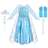 URAQT Kleid Prinzessin Kostüm Kinder Mädchen, Krone Kleid Kinder 9-teiliges Set mit Diadem Handschuhe Zauberstab usw für Weihnachten Verkleidung Karneval Party Halloween,150CM