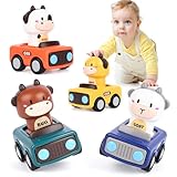 Gaethra Auto Spielzeug für Junge und Mädchen, 4 Stück Press-and-Go Spielfahrzeug Set, Baby-Tier-Rennwagen, Tierautospielzeug für Kleinkinder ab 1 2 3 Jahr, Geschenk für Weihnachten, Geburtstagen