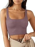 Rongseng Damen Crop Tops Sexy Ärmellos Quadratischer Hals Tank Top Sport Oberteile Kurz Fitted Gerippt Corset Top Basic Shirt Camisole