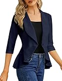 Clearlove Damen Blazer 3/4 Ärmel Lang Elegant Blazerjacke Einfarbig Slim Ruffled Blazer Geschäft Büro Blazer Sportlich Jack Outwear Revers Anzüge