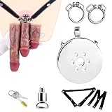 Lmgoc Negativer Peniskäfig Bondage Keuschheitskäfig Set Edelstahl Flacher Peniskäfig mit Realistischer Silikon Dildo SM Chastity Cage Mann Bondage Extrem (L Dildokopf, 45mm Bogenring)