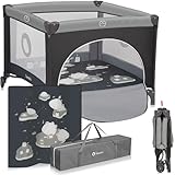 LIONELO BONNIE Laufgitter bis 15 kg, von der Geburt bis 36 Monate, Seitlicher Zugang mit Reißverschluss, Seiten mit Luftmaschen, schnell zusammenklappbar, gebremste Räder, Tragetasche