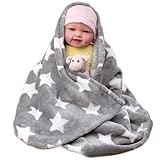 PinkZebra Kuscheldecke Baby Decke 70 x 100 cm, Tagesdecke, Buggy Decke, Fleecedecke, Babydecke für Kinderwagen Überwurfdecke Flauschig, Sterne